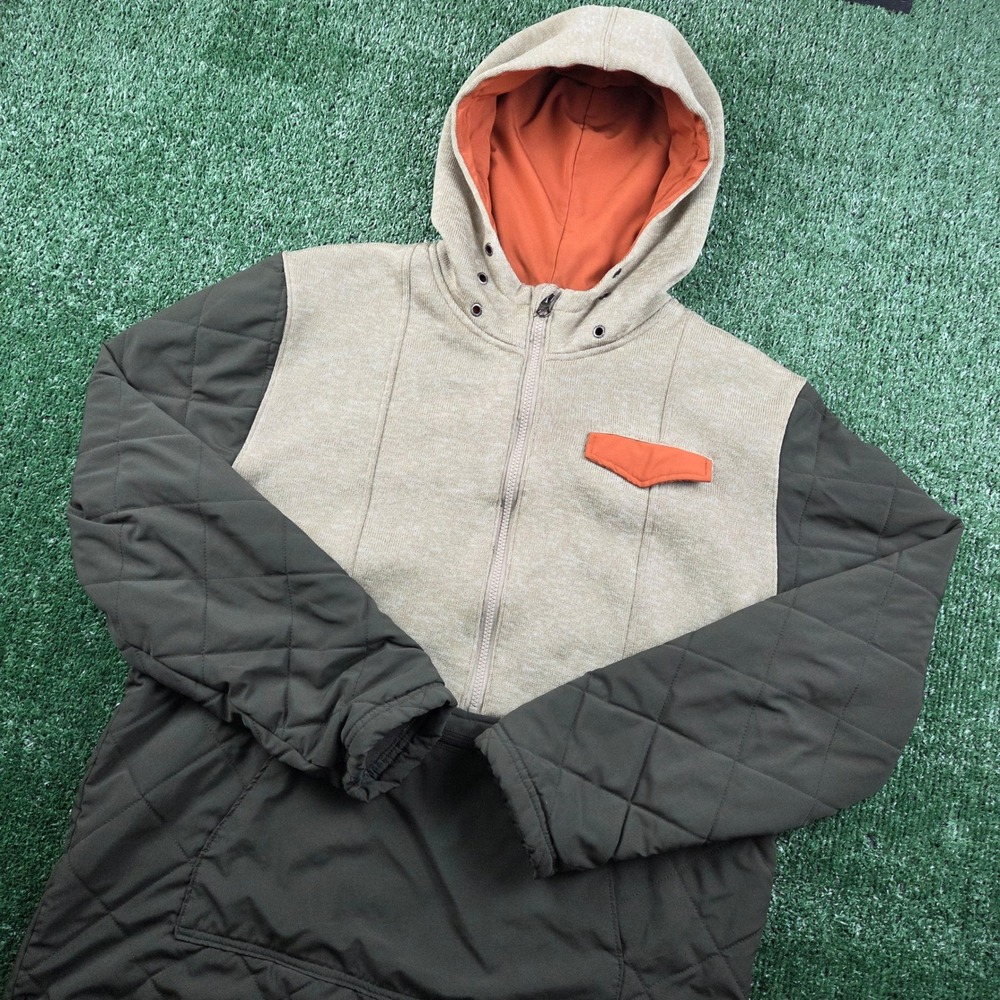 Dravus Mens Quilted Colorblock Hoodie Jacket Olive Tan Orange XL